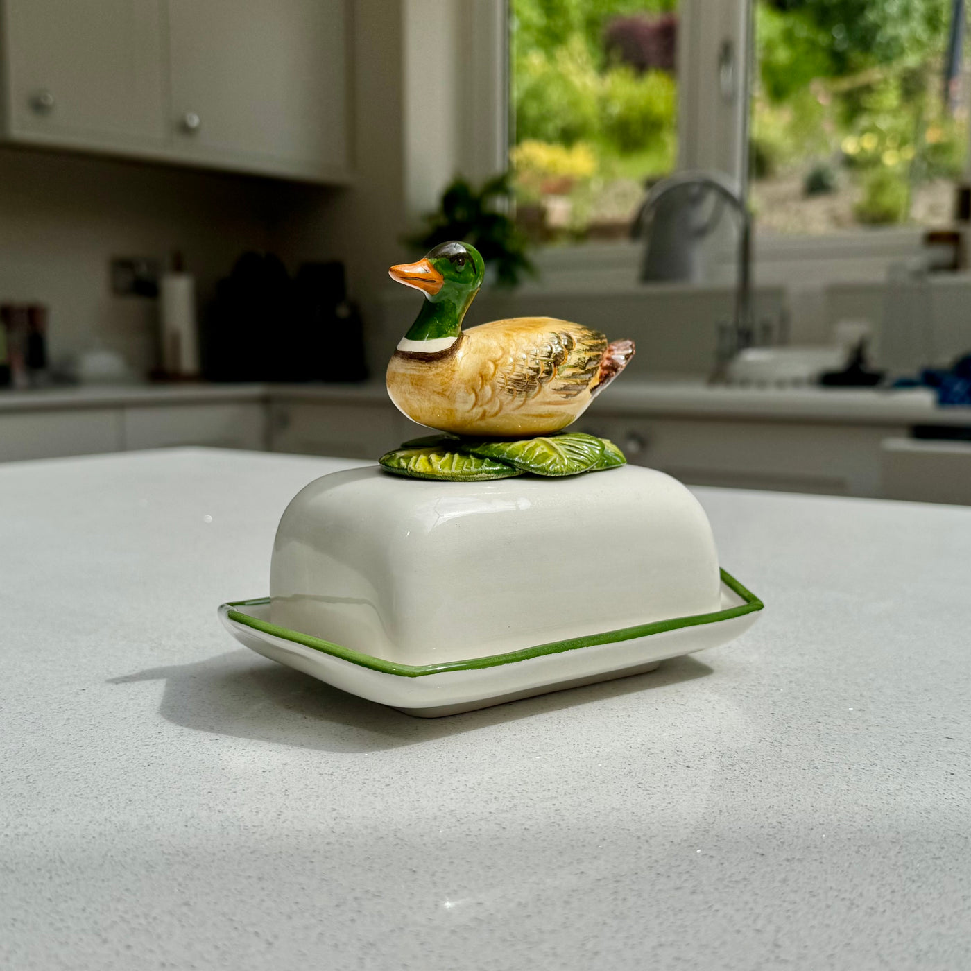 Decorative Mallard Duck butter dish for farmhouse kitchen styling