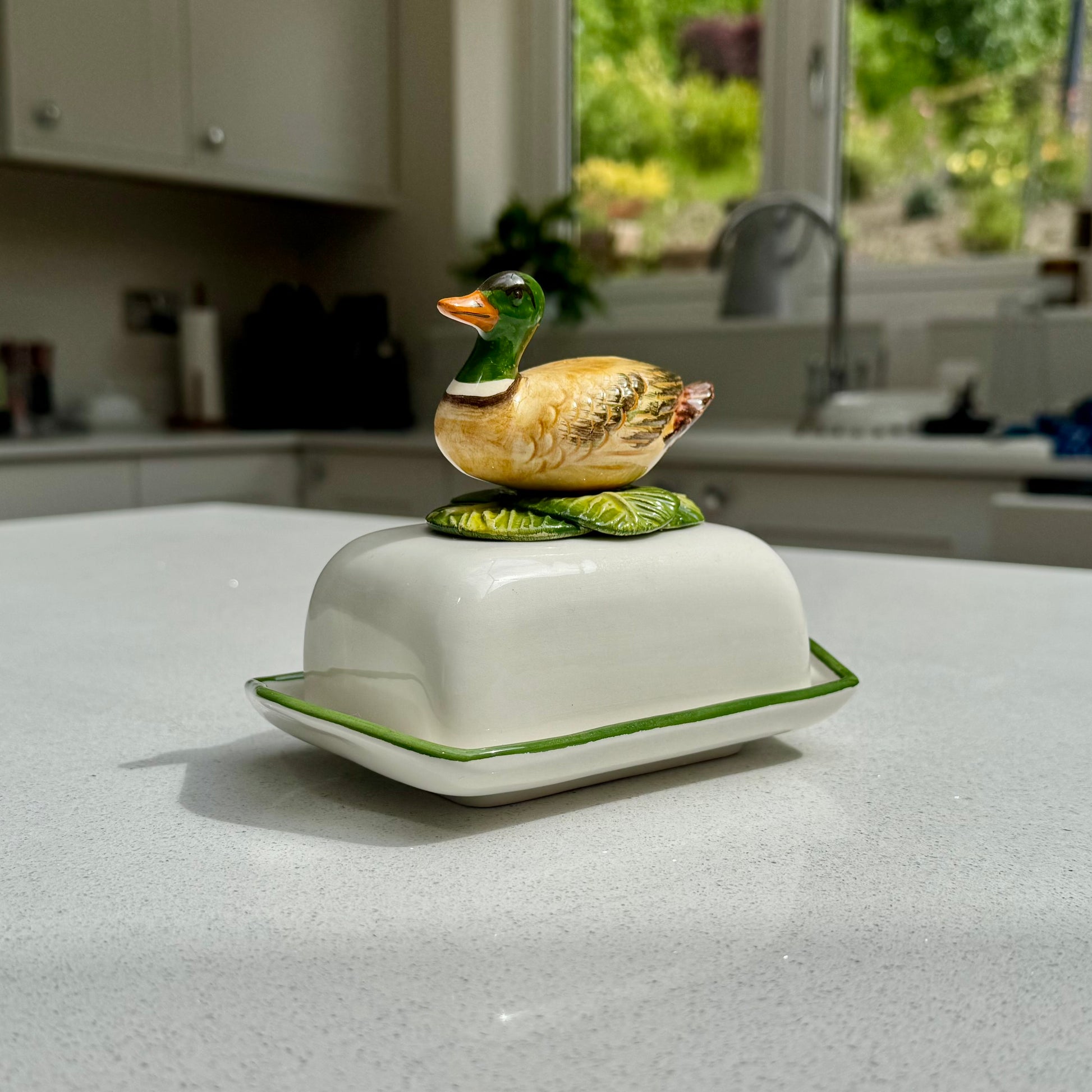 Decorative Mallard Duck butter dish for farmhouse kitchen styling