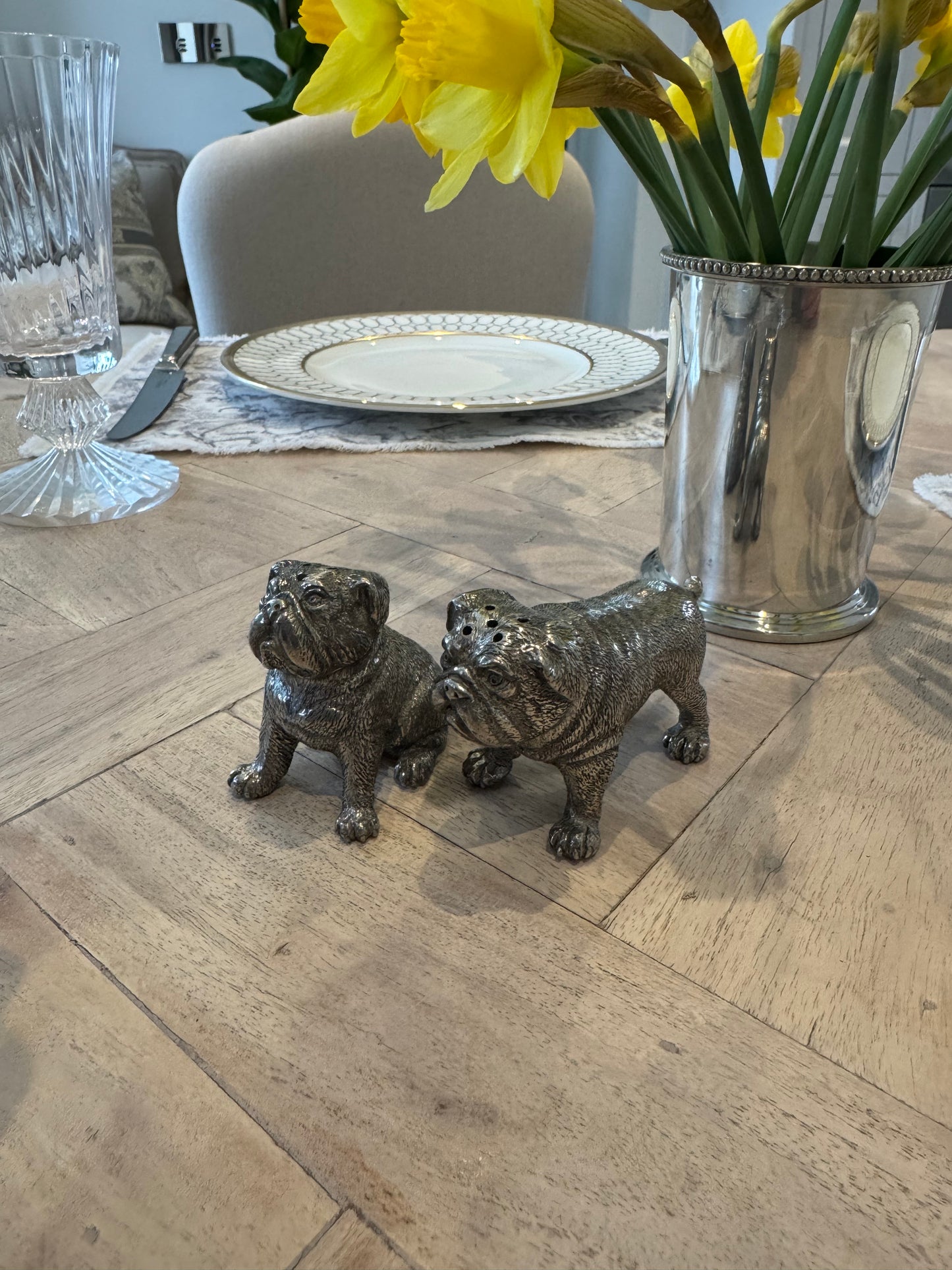 English Bulldog Salt and Pepper Set in Pewter