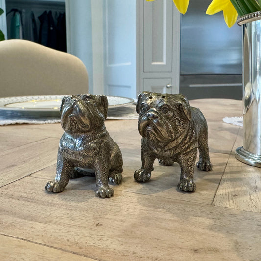 English Bulldog Salt and Pepper Set in Pewter