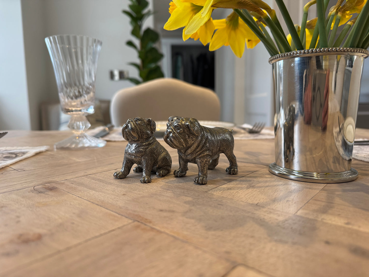 English Bulldog Salt and Pepper Set in Pewter