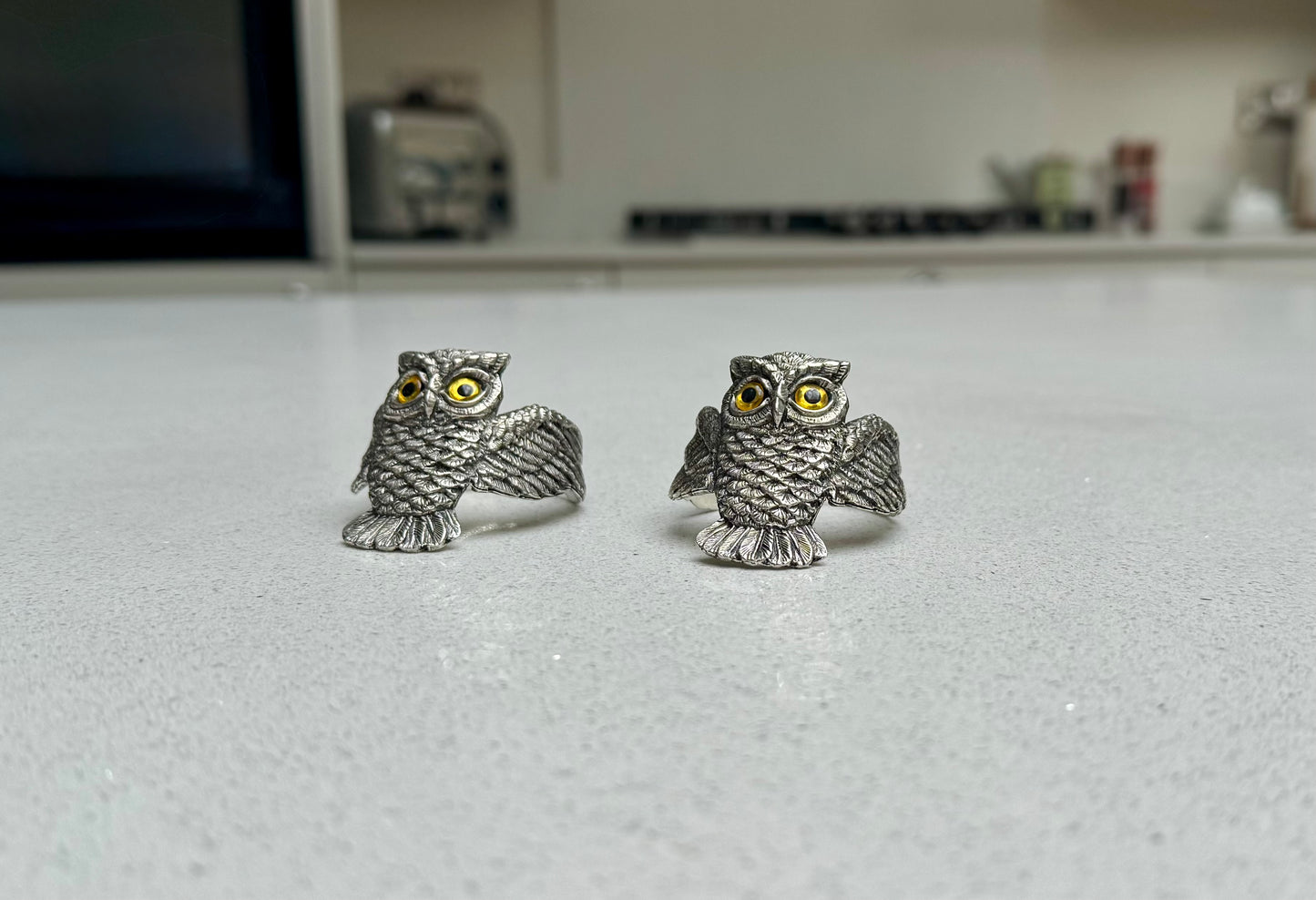 Pewter Owl Napkin Rings, Set of 2