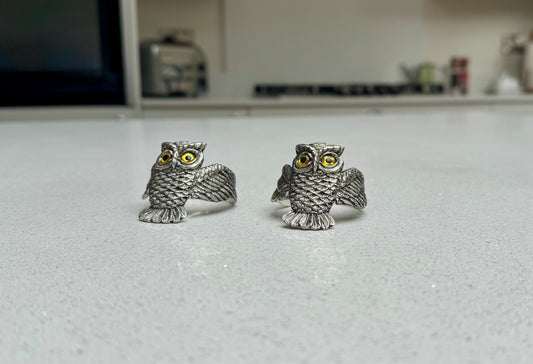 Pewter Owl Napkin Rings, Set of 2