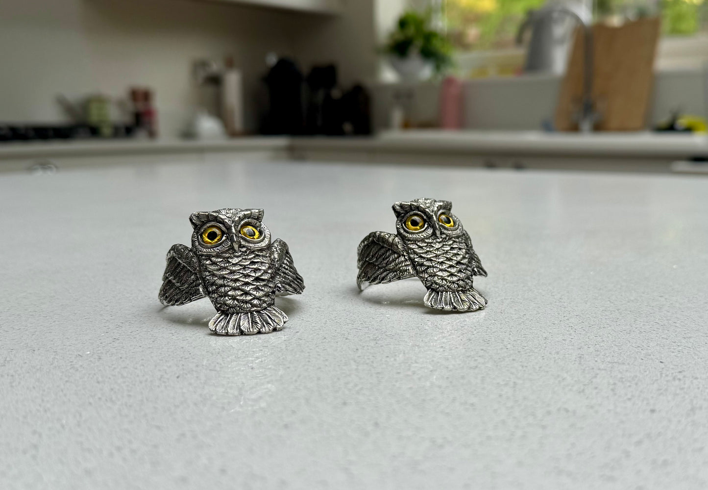 Pewter Owl Napkin Rings, Set of 2