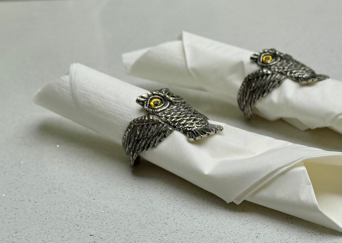 Pewter Owl Napkin Rings, Set of 2