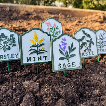 Cast iron herb marker signs – set of six