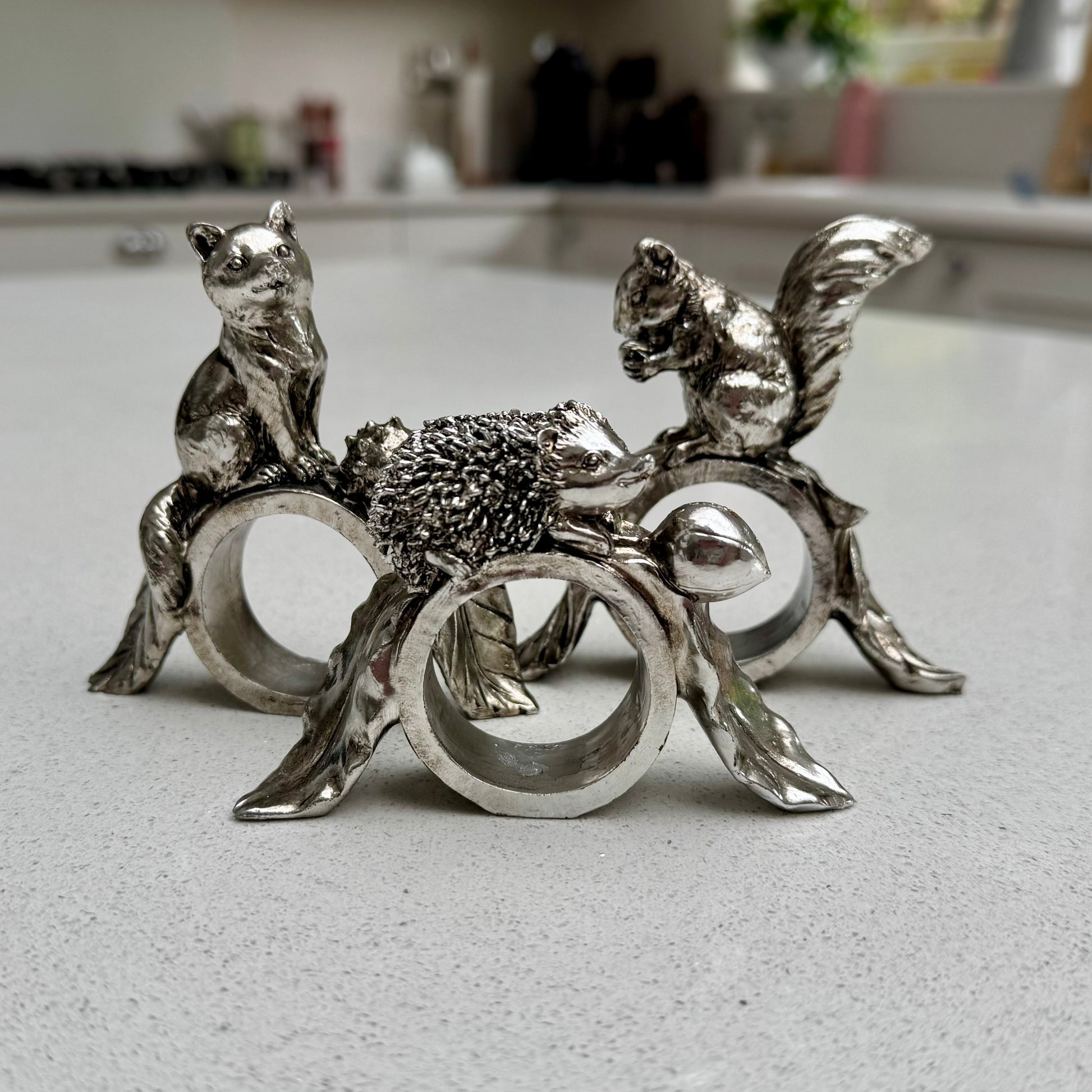 Woodland Animal Napkin Rings Set – Squirrel, Fox & Hedgehog