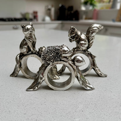 Woodland Animal Napkin Rings Set – Squirrel, Fox & Hedgehog