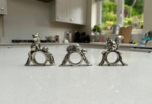 Woodland Animal Napkin Rings Set – Squirrel, Fox & Hedgehog