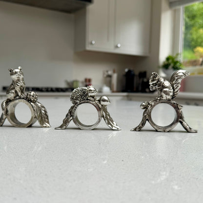 Woodland Animal Napkin Rings Set – Squirrel, Fox & Hedgehog