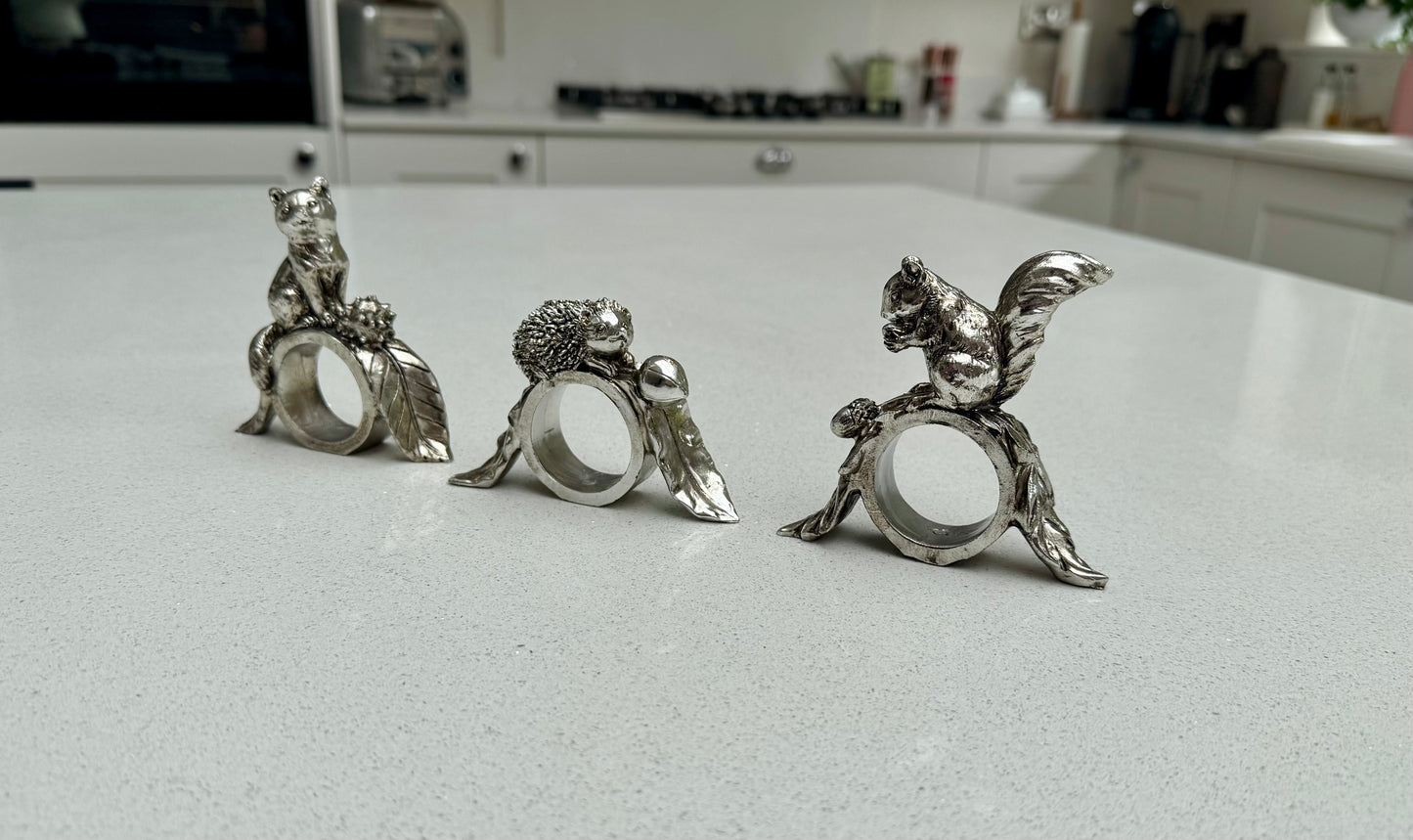 Woodland Animal Napkin Rings Set – Squirrel, Fox & Hedgehog