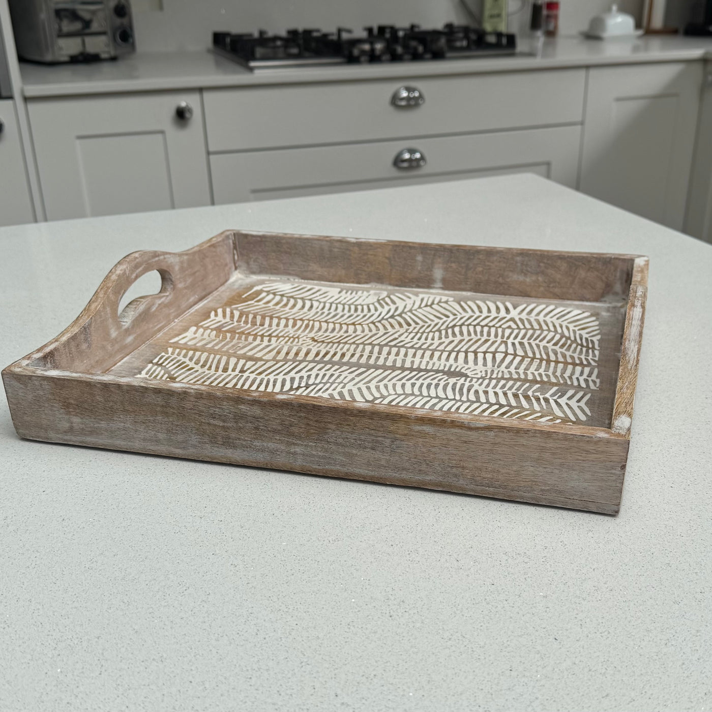 Large White Wash Wooden Decorative Serving Tray