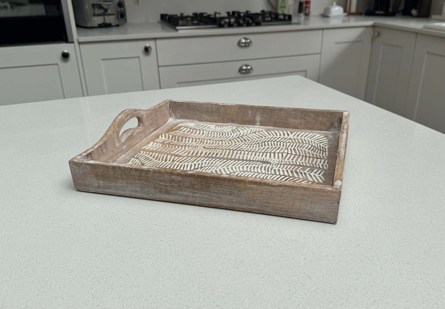 Large White Wash Wooden Decorative Serving Tray