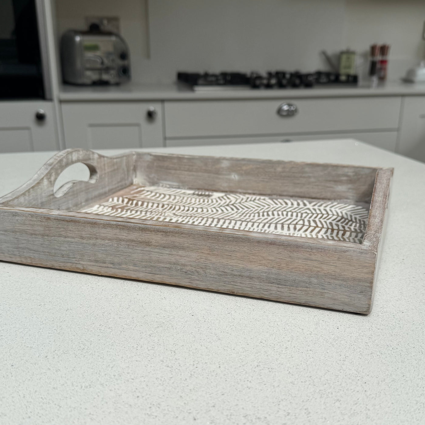 Medium White Wash Wooden Decorative Serving Tray