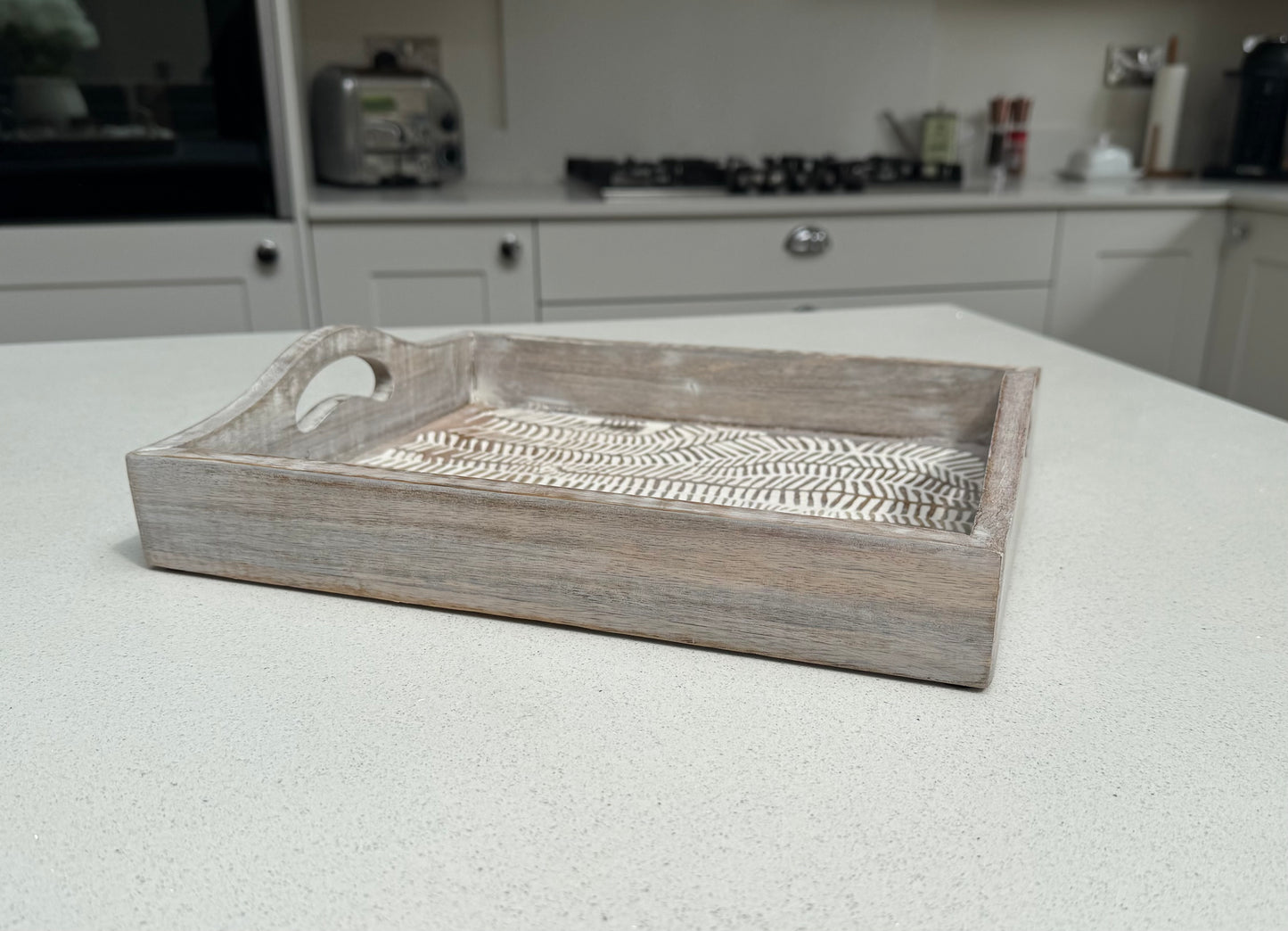 Medium White Wash Wooden Decorative Serving Tray