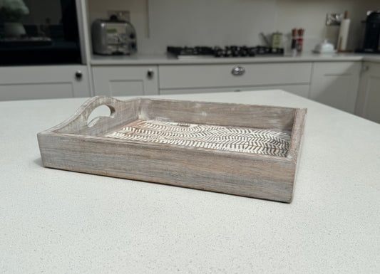 Medium White Wash Wooden Decorative Serving Tray