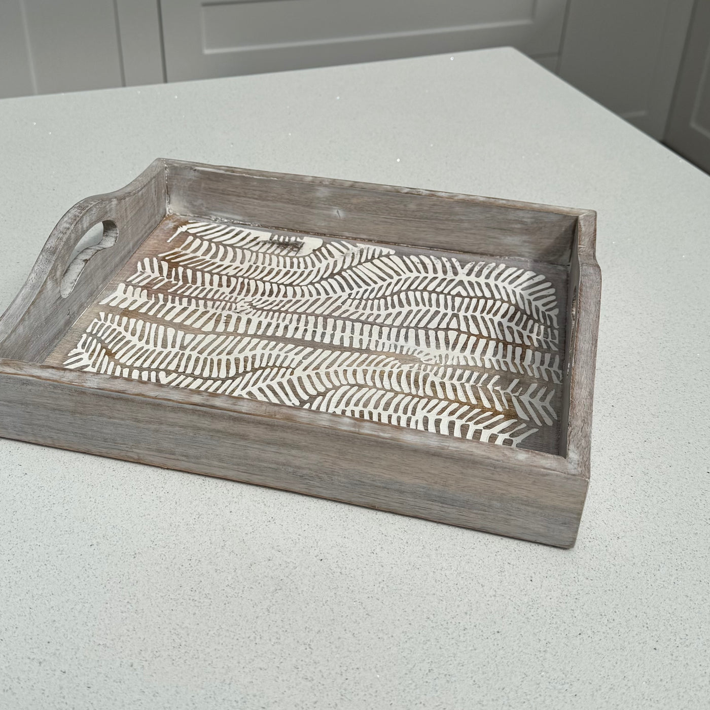 Medium White Wash Wooden Decorative Serving Tray