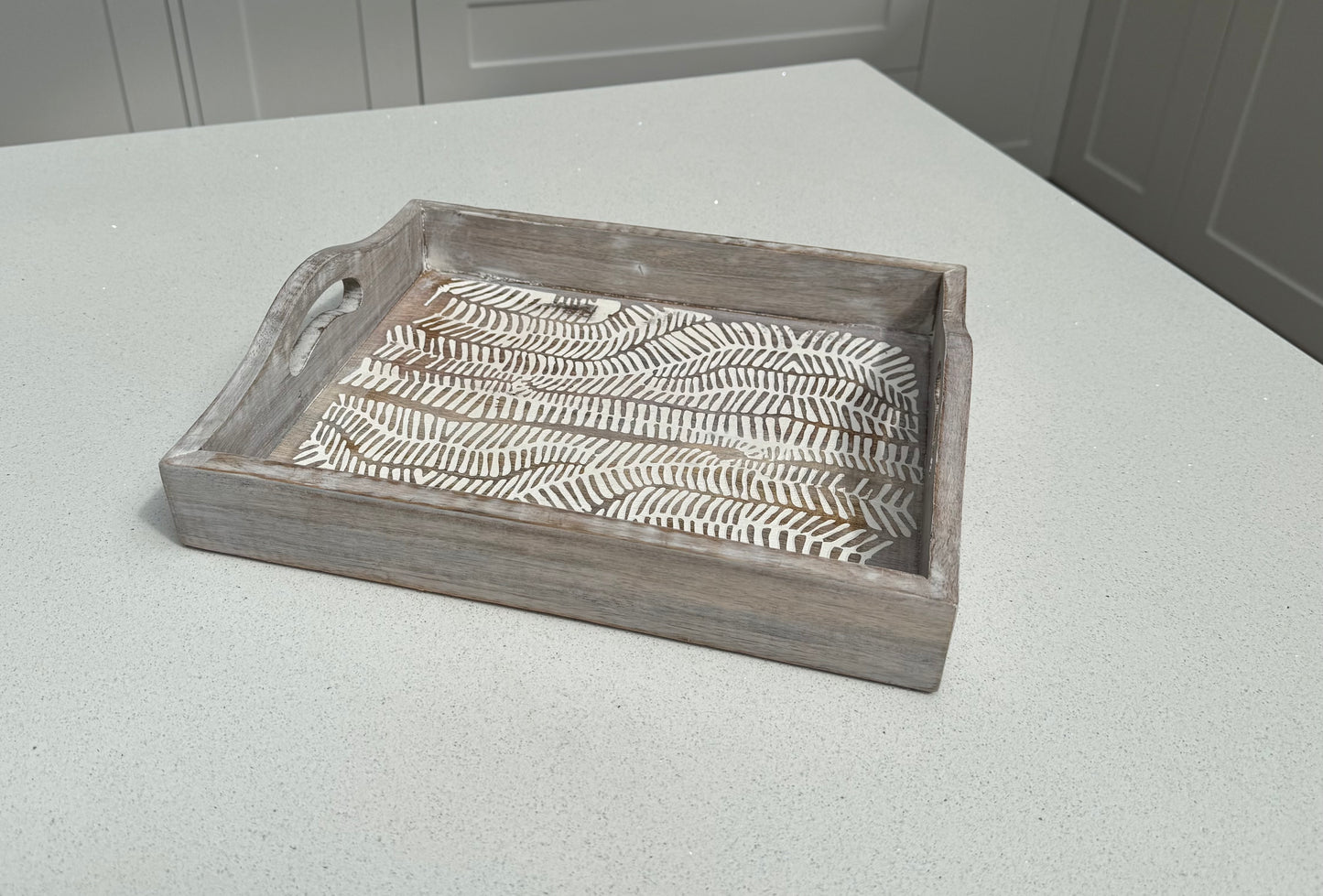 Medium White Wash Wooden Decorative Serving Tray