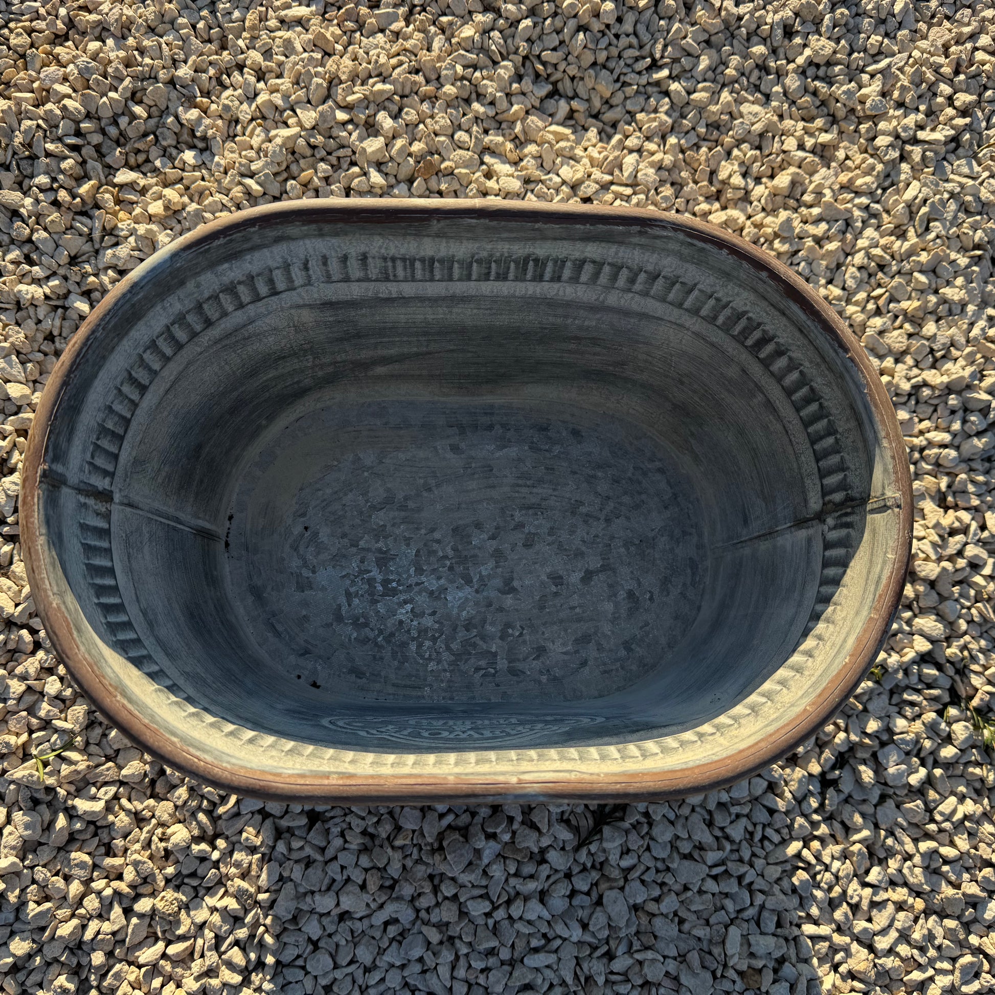 33cm upcycled galvanised planter for outdoor styling