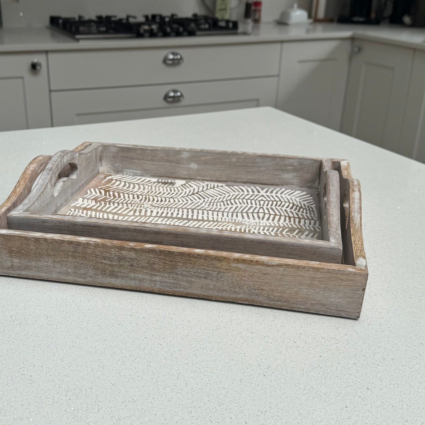 Large White Wash Wooden Decorative Serving Tray