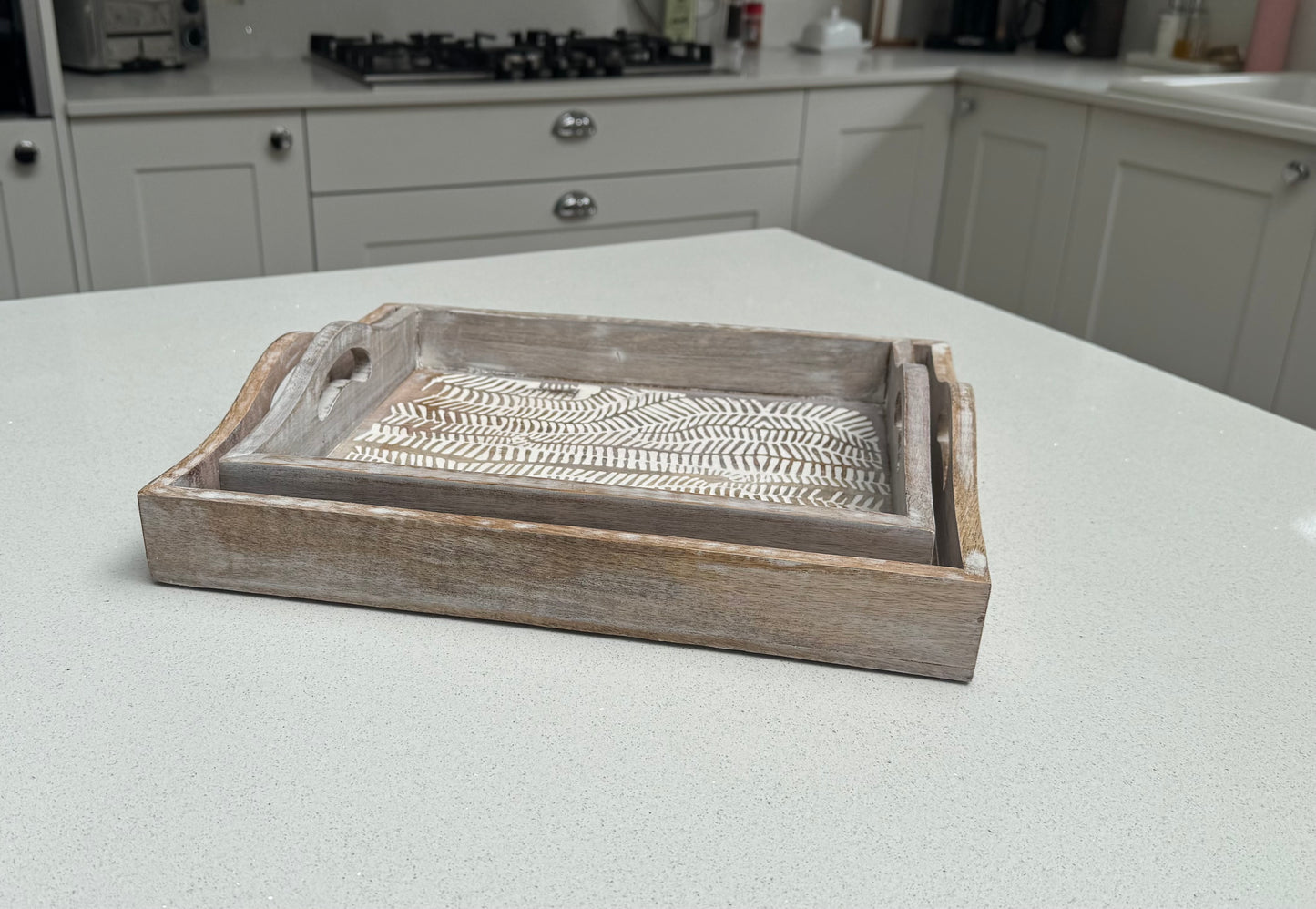 Large White Wash Wooden Decorative Serving Tray