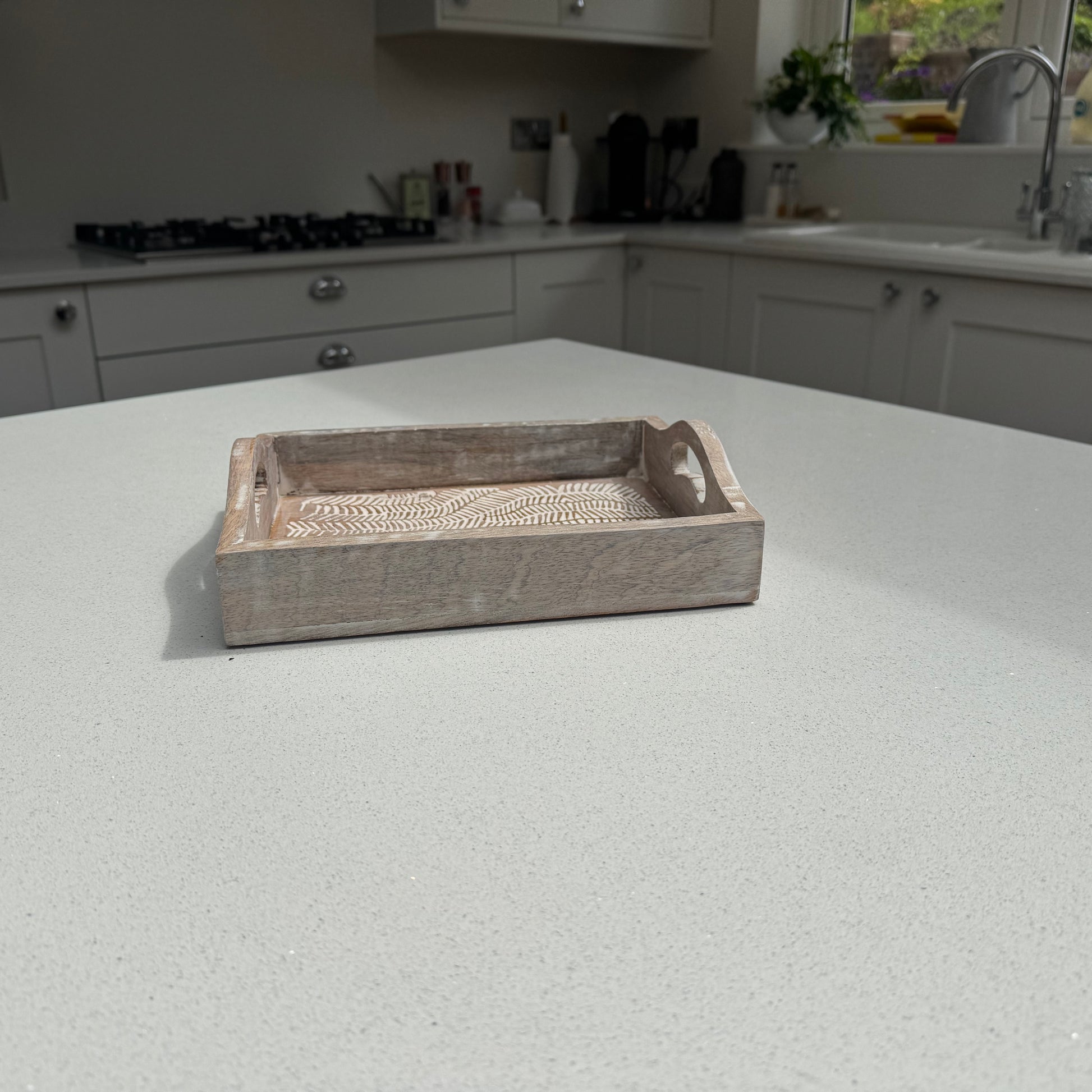 Small White Wash Wooden Decorative Serving Tray
