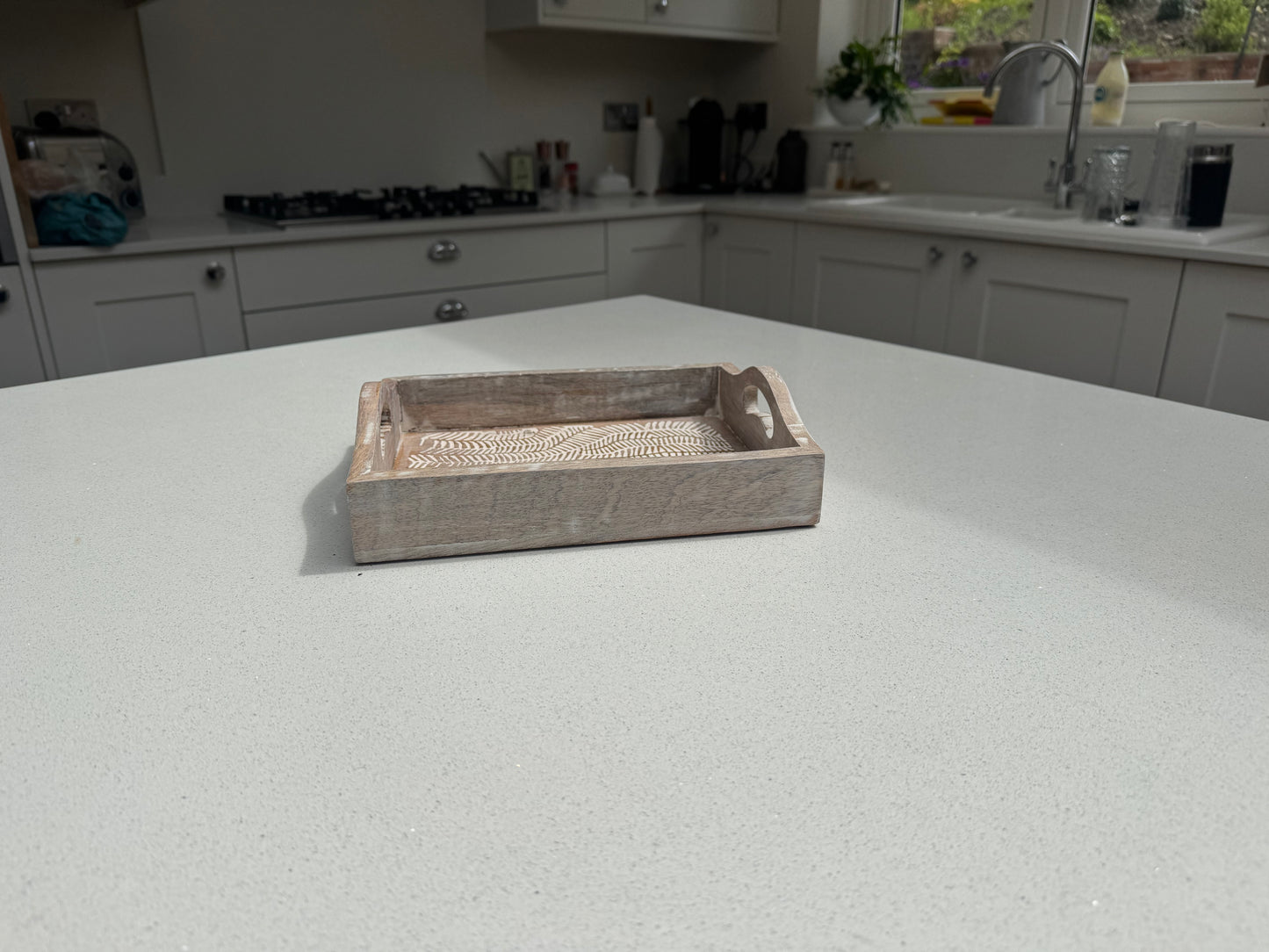 Small White Wash Wooden Decorative Serving Tray