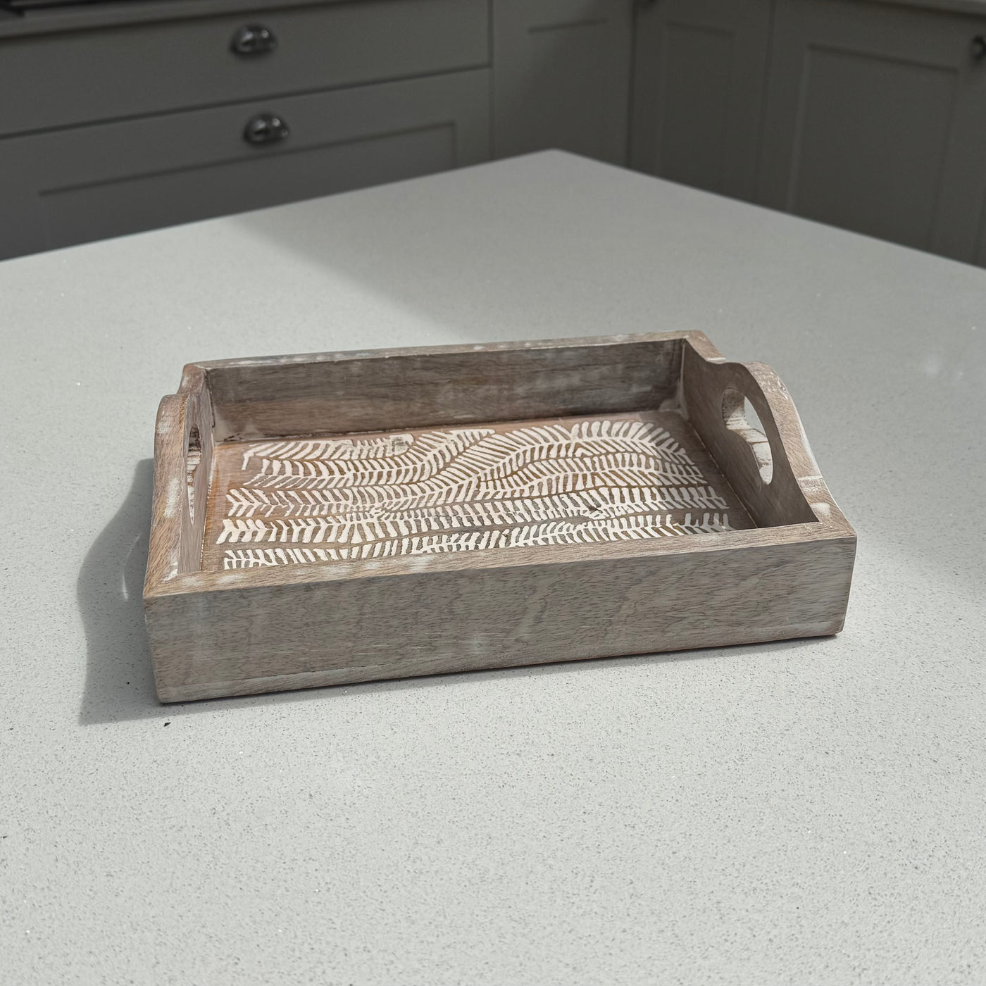 Small White Wash Wooden Decorative Serving Tray