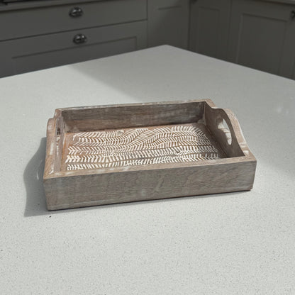 Small White Wash Wooden Decorative Serving Tray