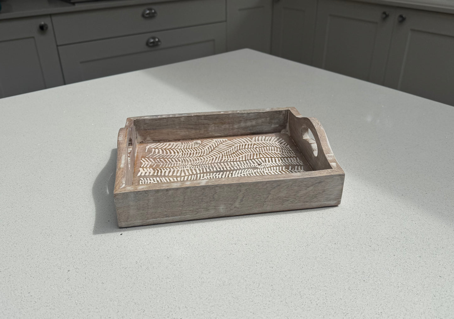 Small White Wash Wooden Decorative Serving Tray