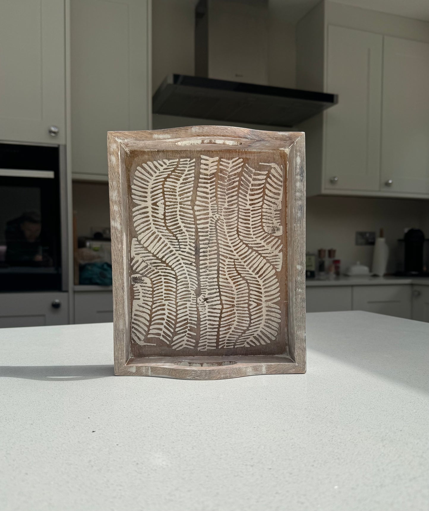 Small White Wash Wooden Decorative Serving Tray