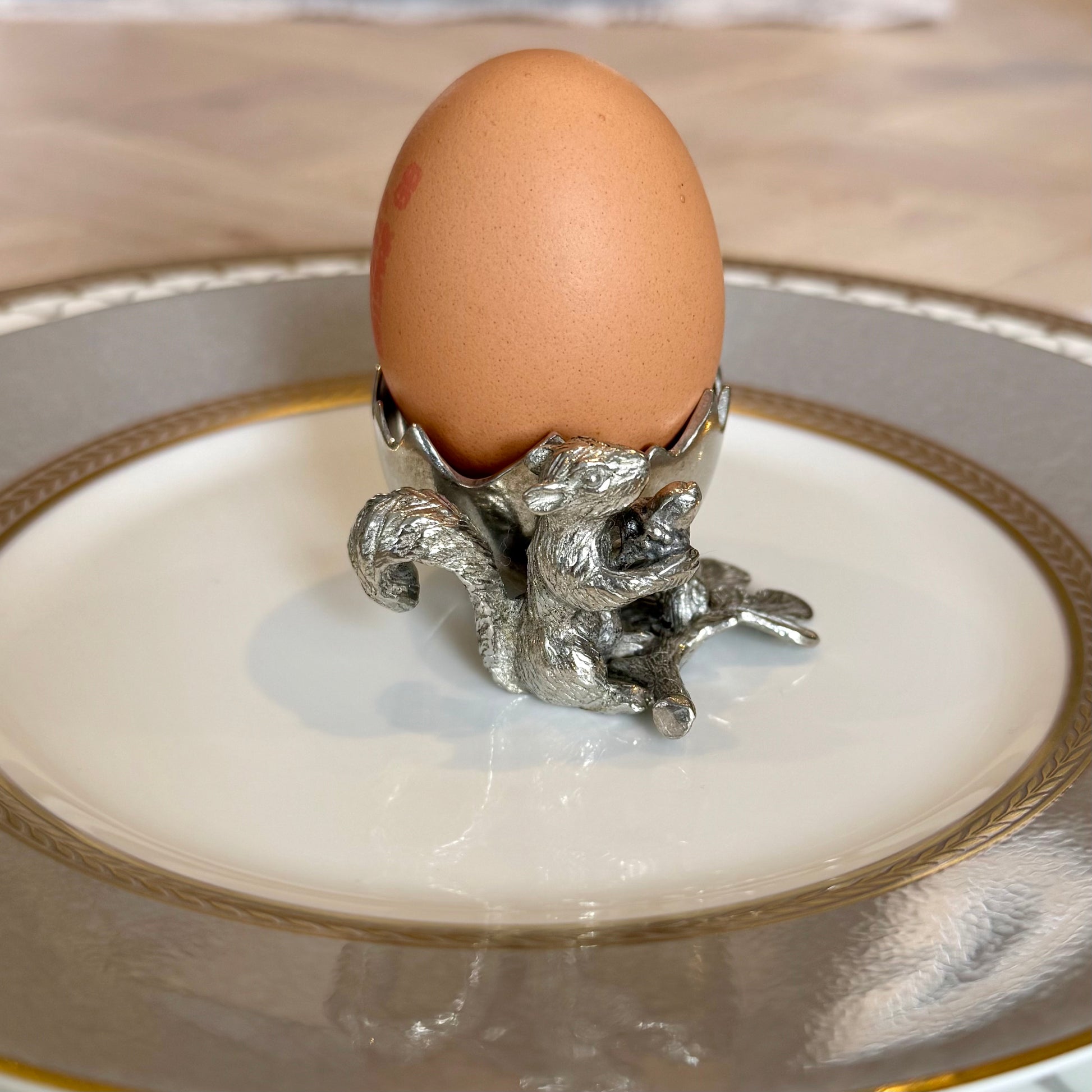 Squirrel Egg Cup Holder in Pewter