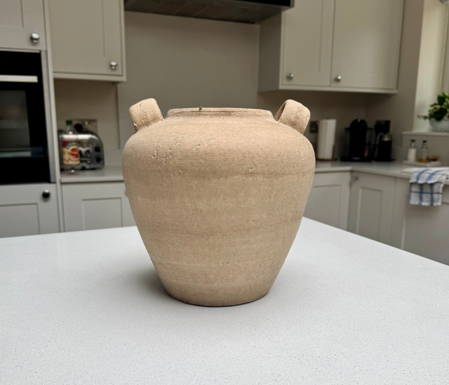 Large Rustic Stone Effect Amphora Vase in Beige