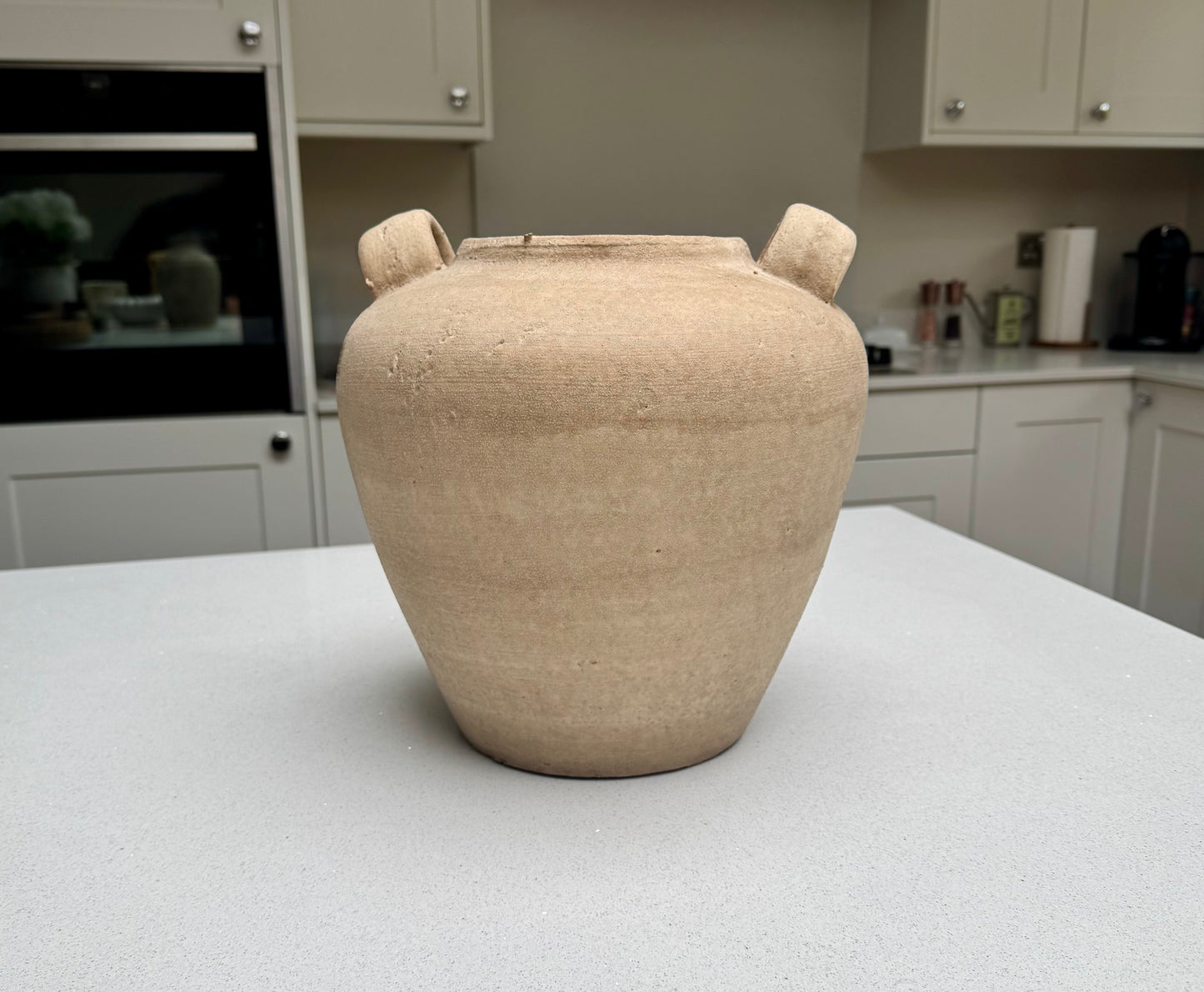 Large Rustic Stone Effect Amphora Vase in Beige
