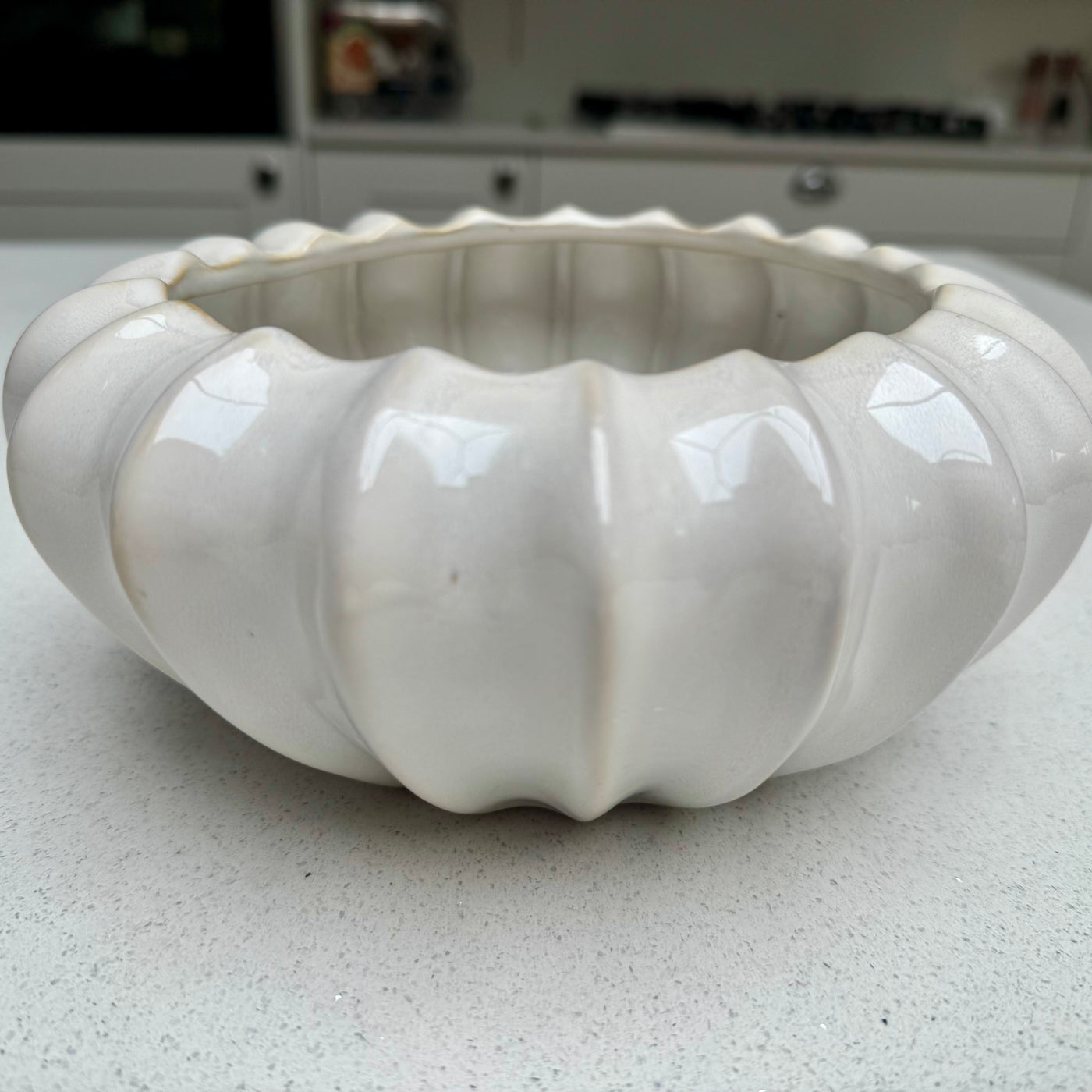 White Ceramic Pod Bowl Vase 20cm