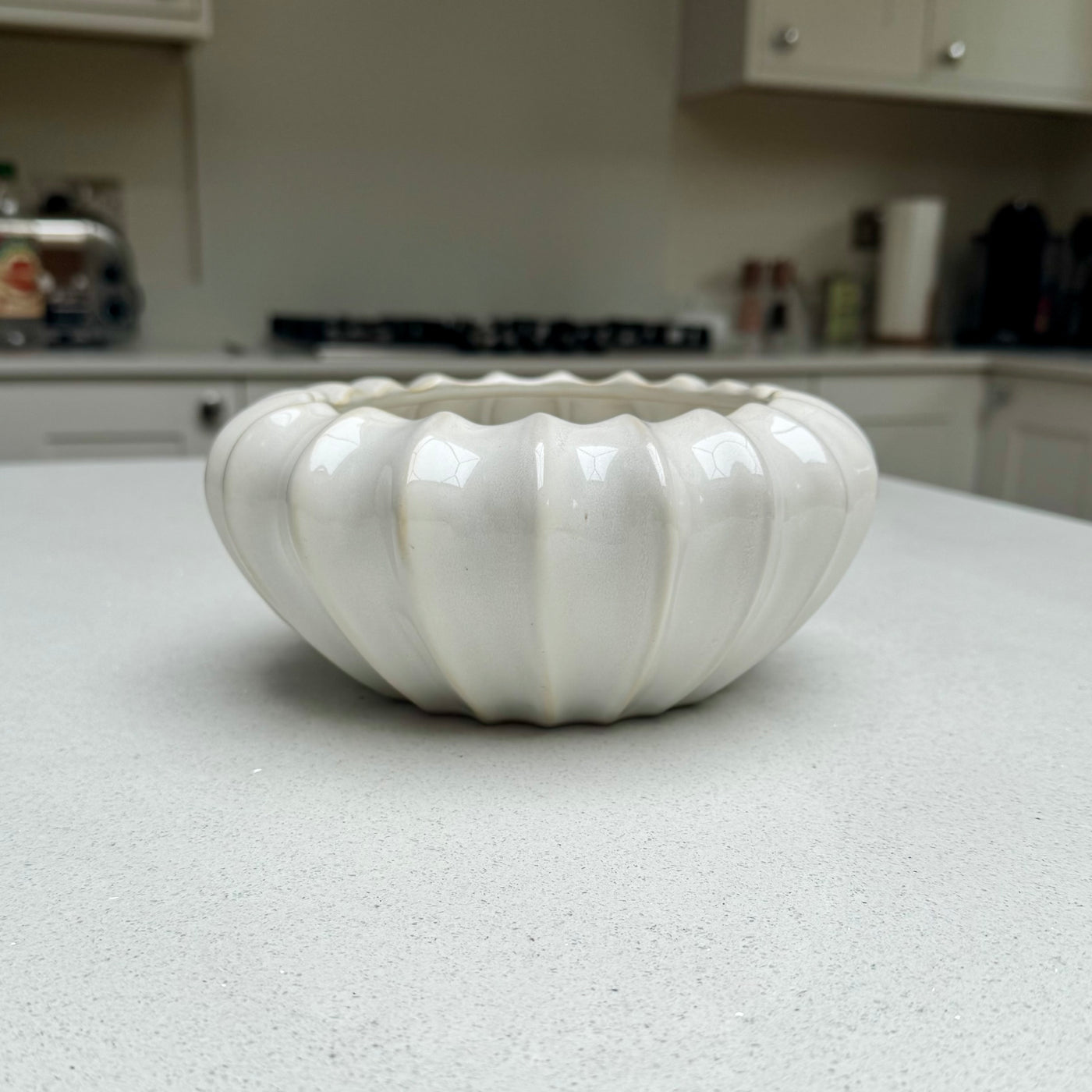 White Ceramic Pod Bowl Vase 20cm