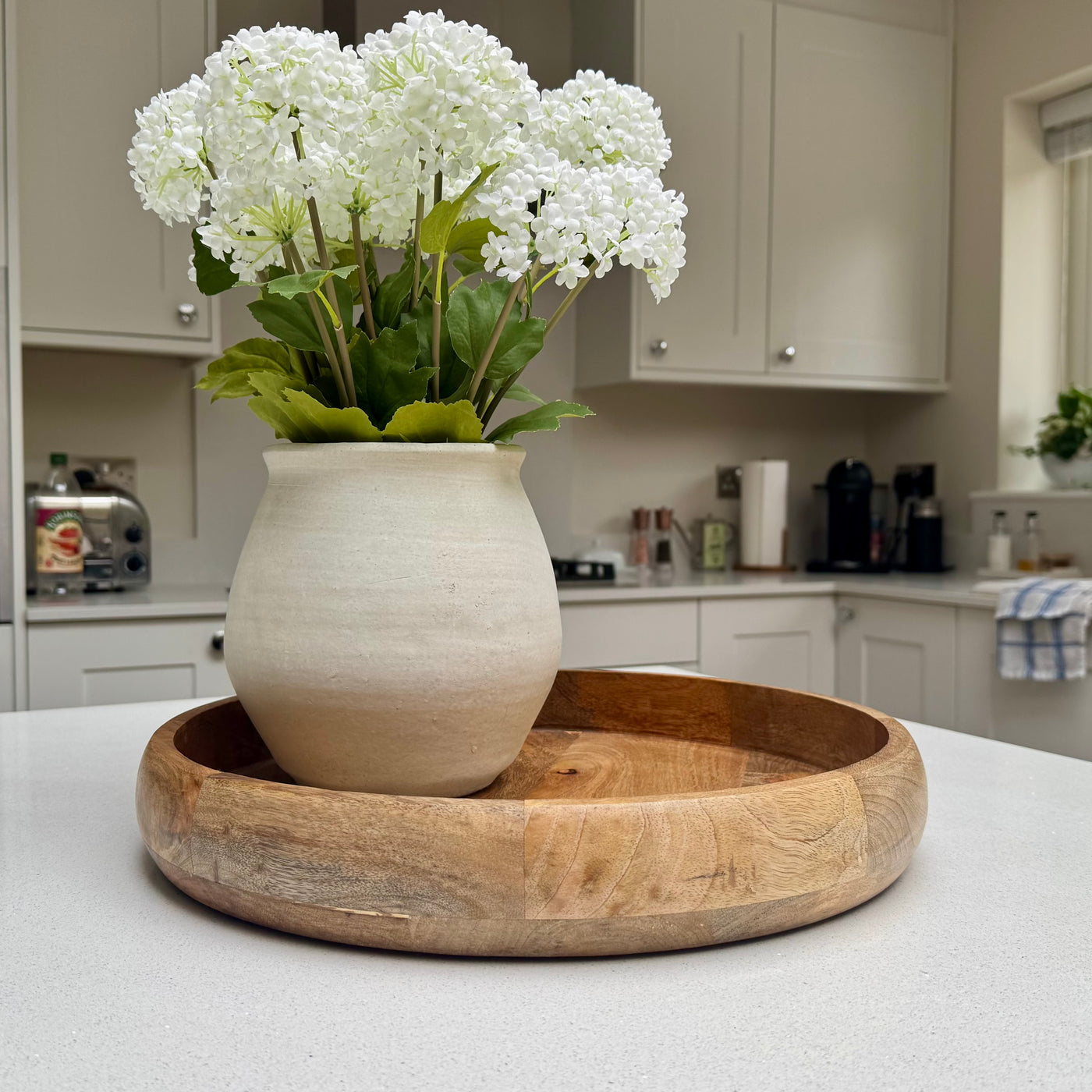 Large handcrafted wooden serving tray 40cm – Woollaston White