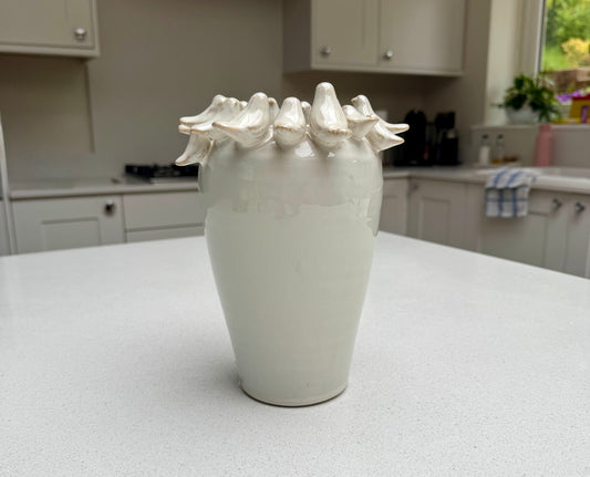 Handmade Ceramic Bird Vase in Natural Beige 22cm