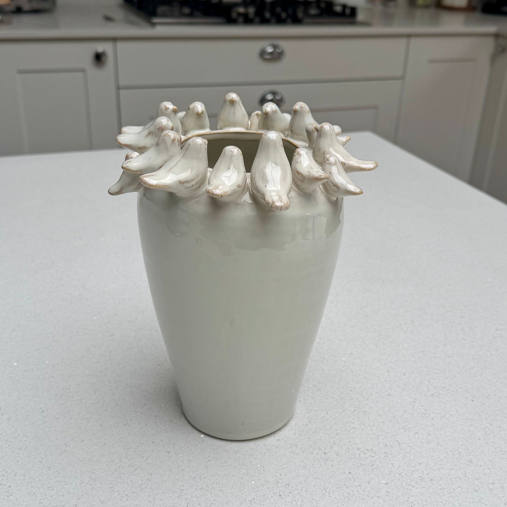 22cm neutral ceramic bird vase with glazed finish