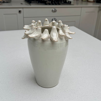 22cm neutral ceramic bird vase with glazed finish