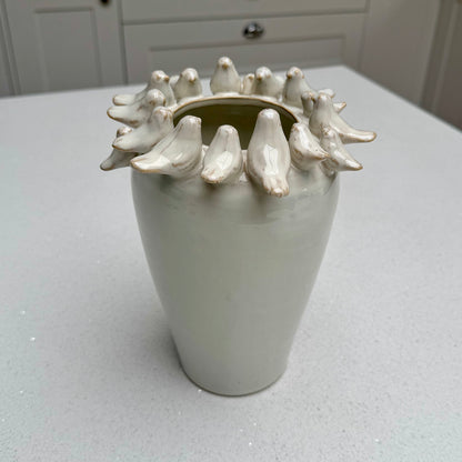 Handmade bird detail ceramic vase for country home styling