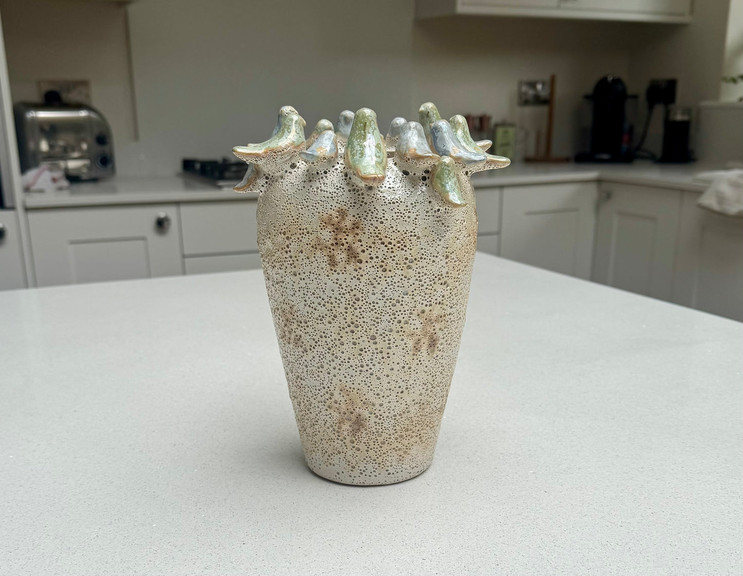 Handmade Ceramic Bird Vase with Coral Effect in Blue and Green 22cm