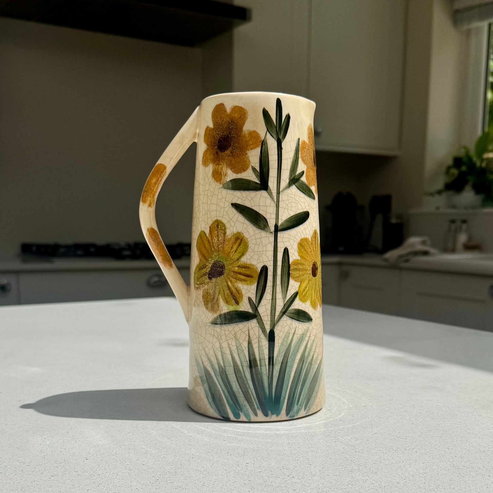 Handmade Tall Floral Ceramic Jug Vase 23cm