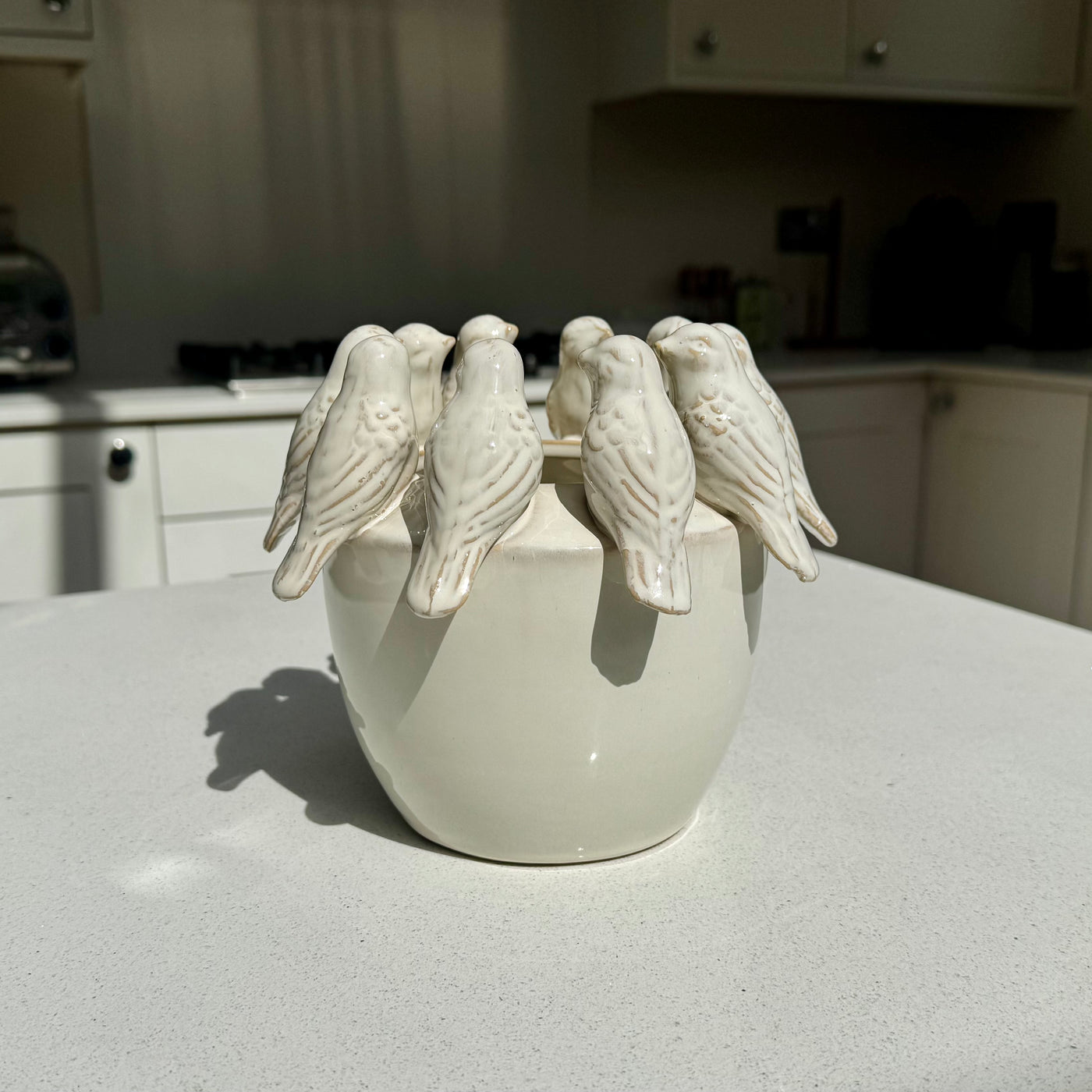 Handmade Ceramic Bird Pot with in Natural Beige 16cm