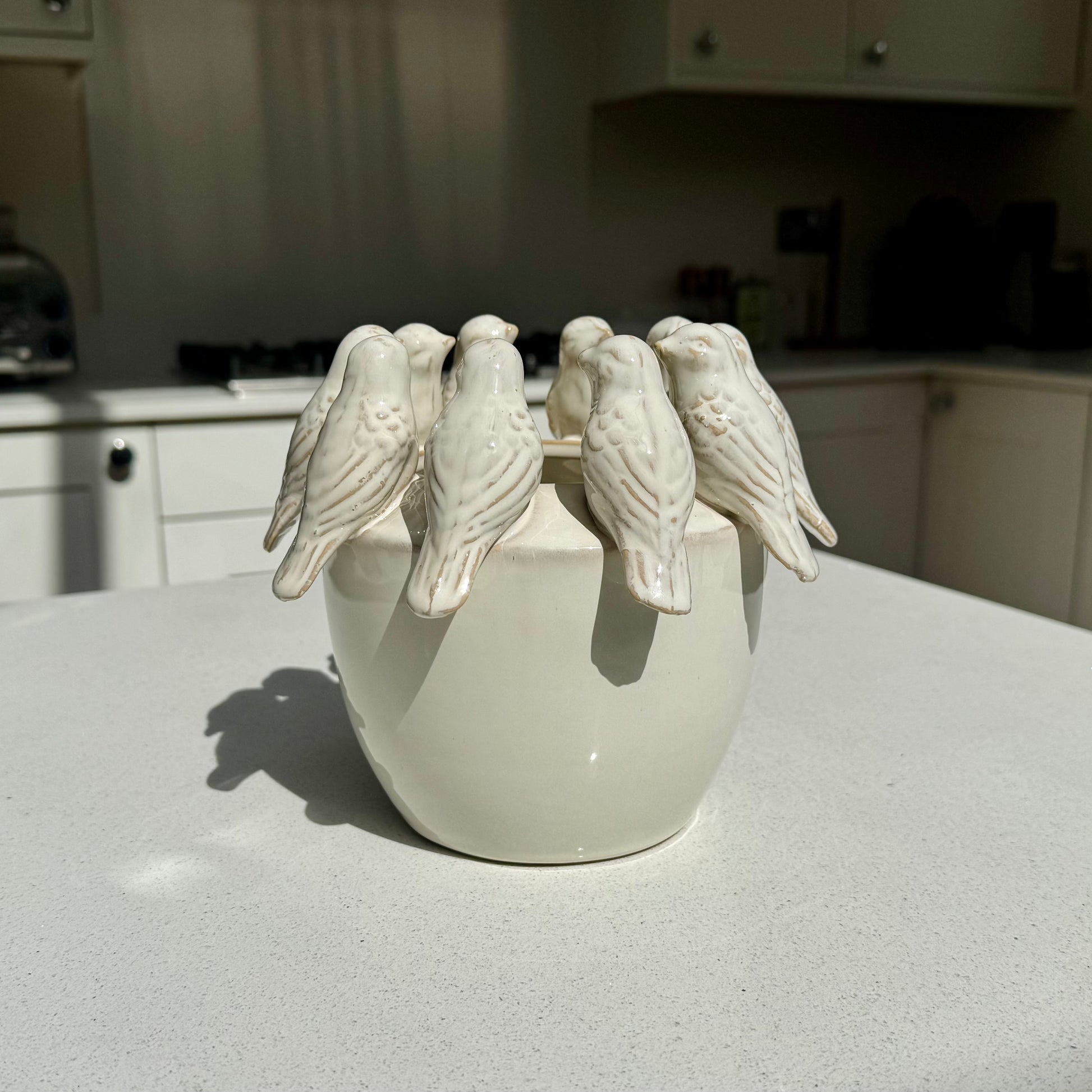 Handmade Ceramic Bird Pot with in Natural Beige 16cm