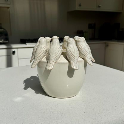 Handmade Ceramic Bird Pot with in Natural Beige 16cm