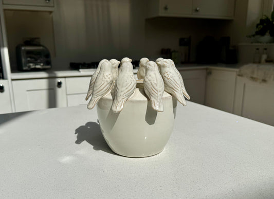 Handmade Ceramic Bird Pot with in Natural Beige 16cm