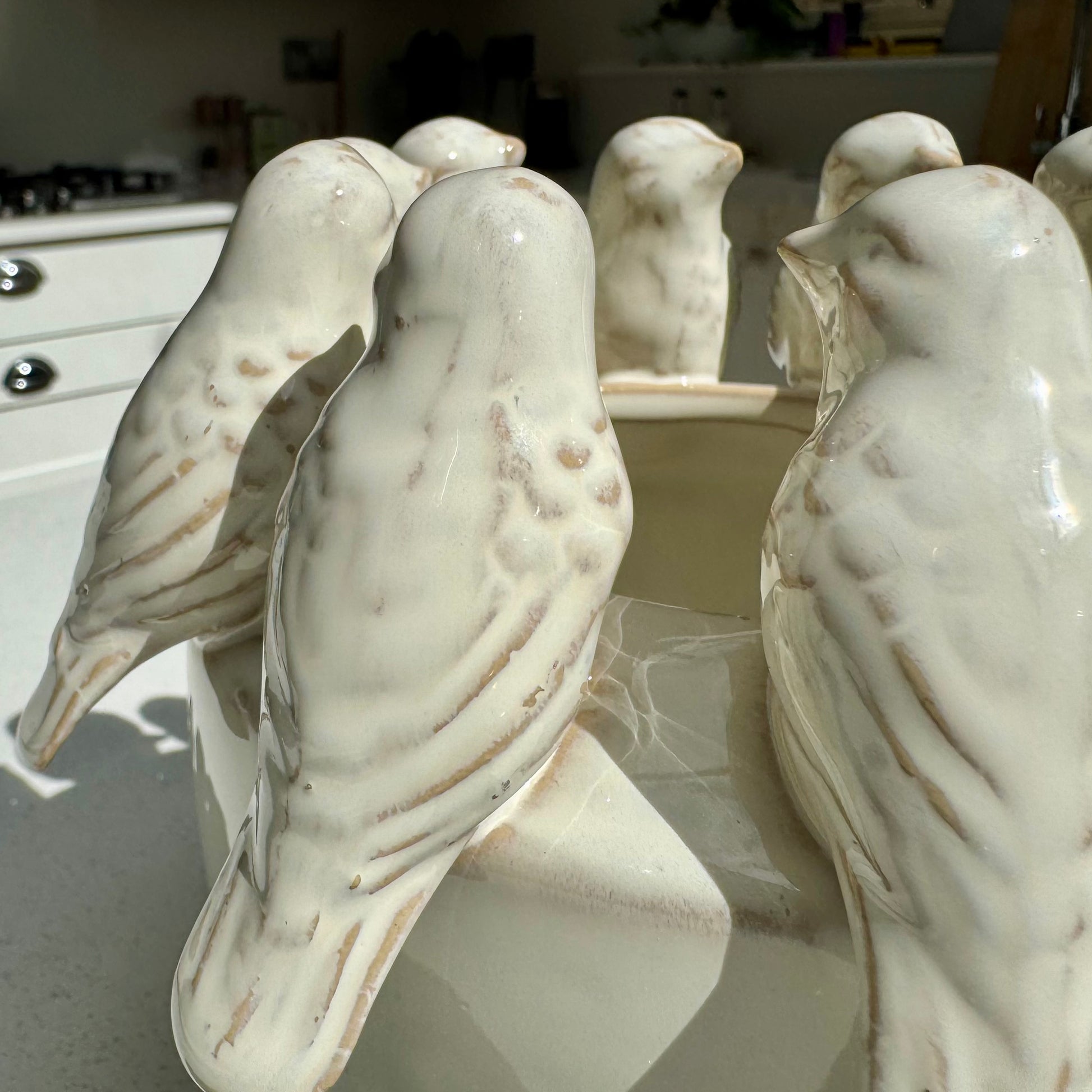 Handmade Ceramic Bird Pot with in Natural Beige 16cm