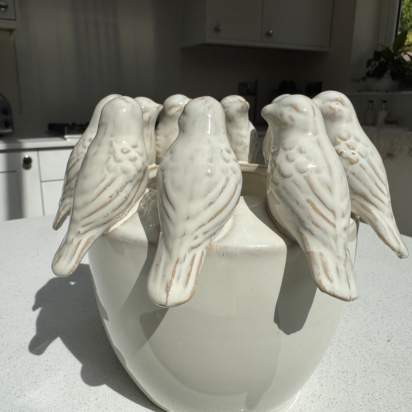 Handmade Ceramic Bird Pot with in Natural Beige 16cm