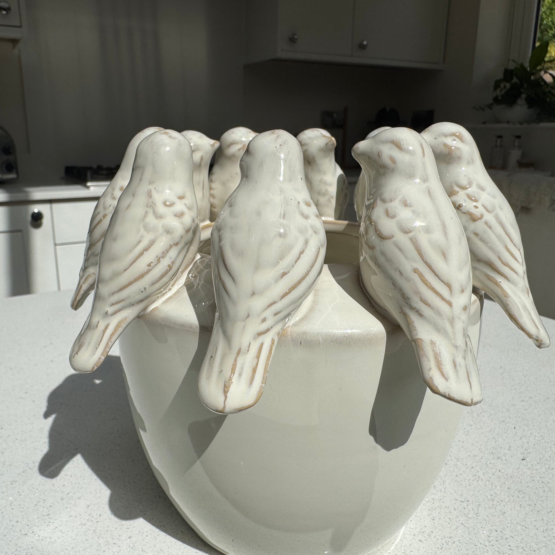 Handmade Ceramic Bird Pot with in Natural Beige 16cm
